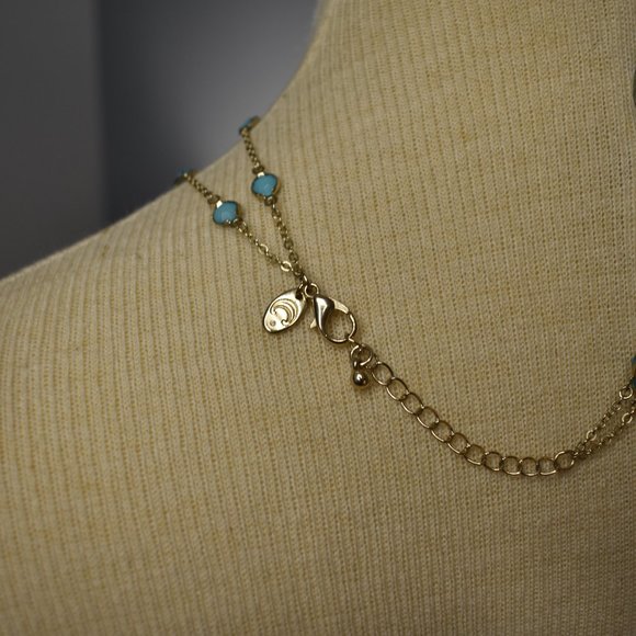 Turquoise & Gold-Plated Double Strand Necklace w/ Matching Earrings - Picture 5 of 11